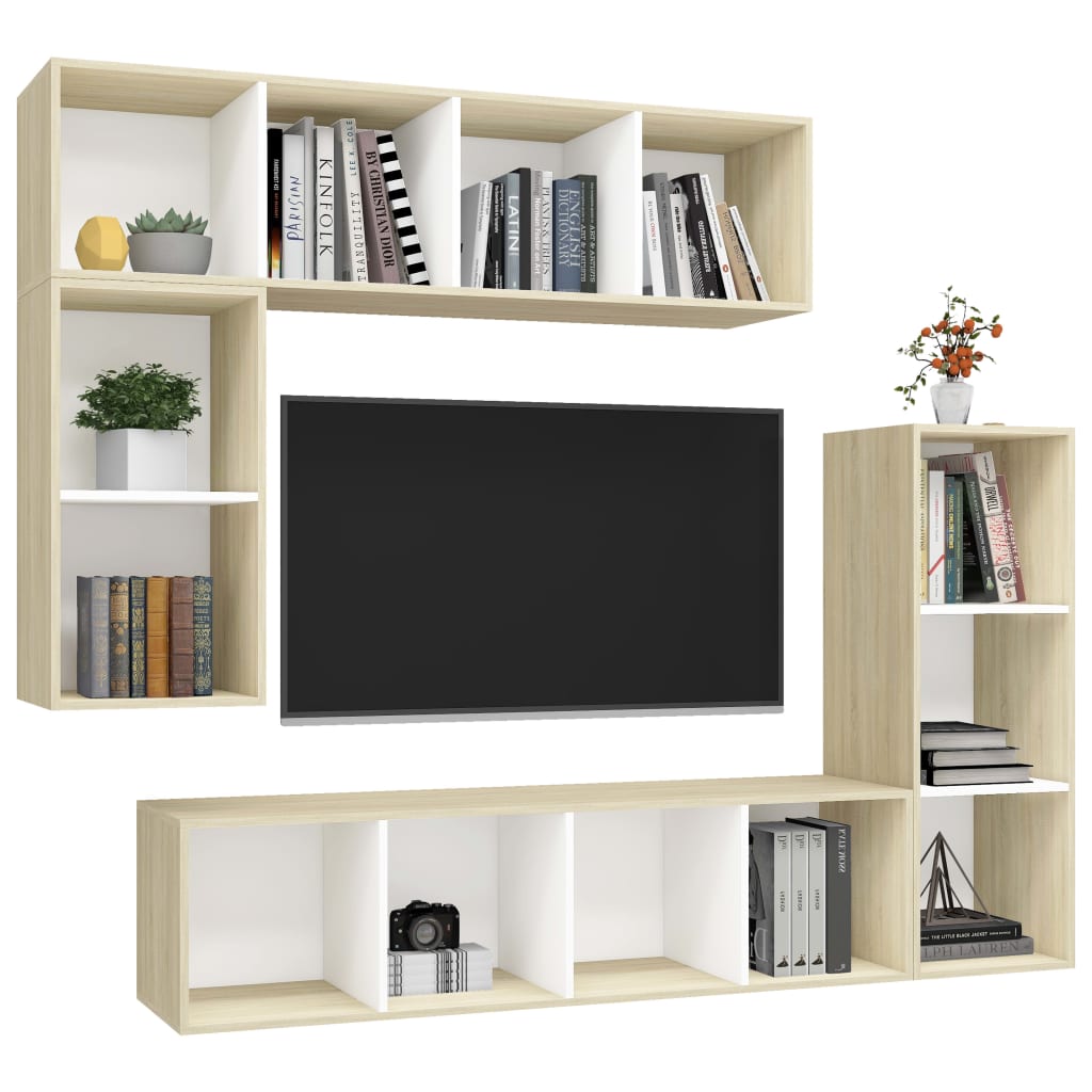 8720286591253_g_en_hd_1 vidaXL 4 Piece TV Cabinet Set White and Sonoma Oak Engineered Wood ??805476+805485+2x805494) - Image 4