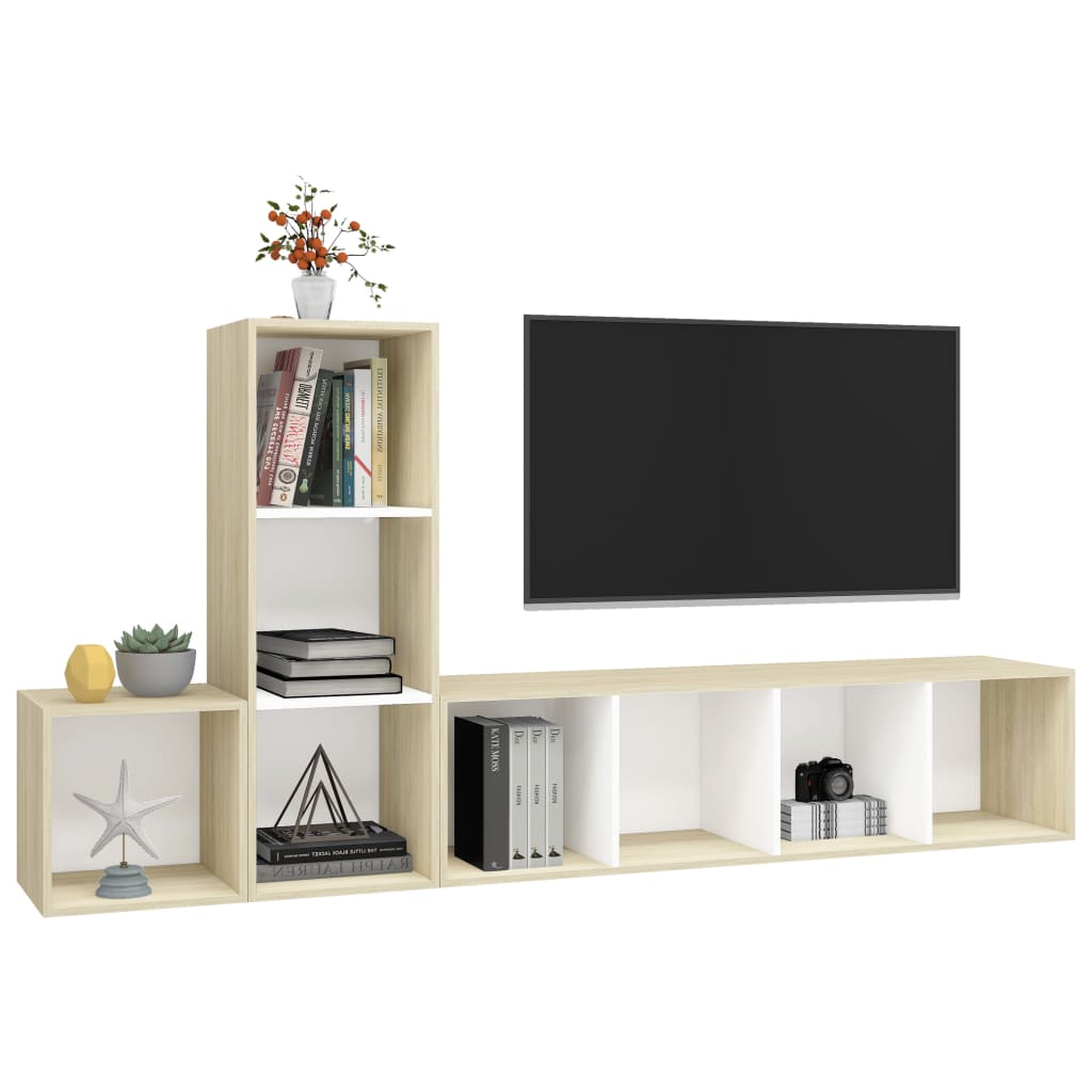 8720286591345_g_en_hd_1 vidaXL 3 Piece TV Cabinet Set White and Sonoma Oak Engineered Wood - Image 4