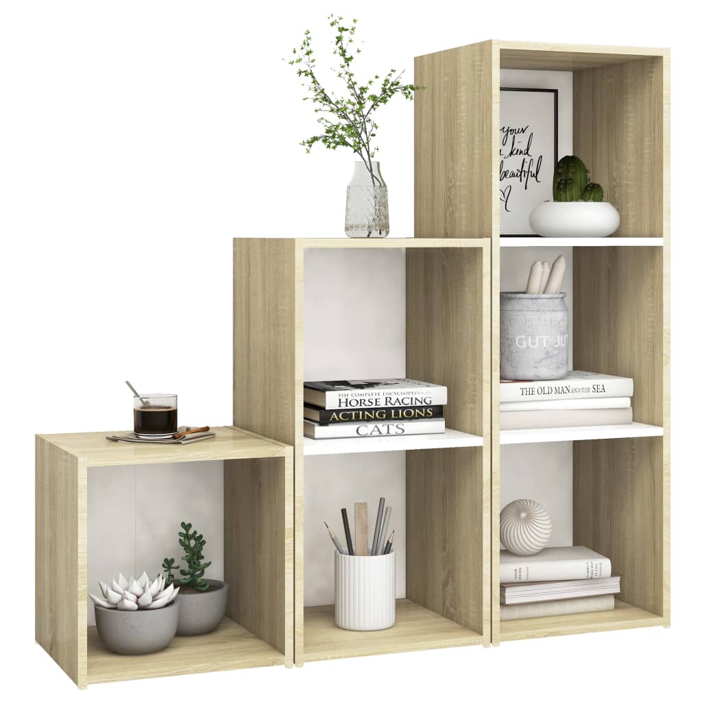 8720286593868_g_en_hd_1 vidaXL 3 Piece TV Cabinet Set White and Sonoma Oak Engineered Wood - Image 4