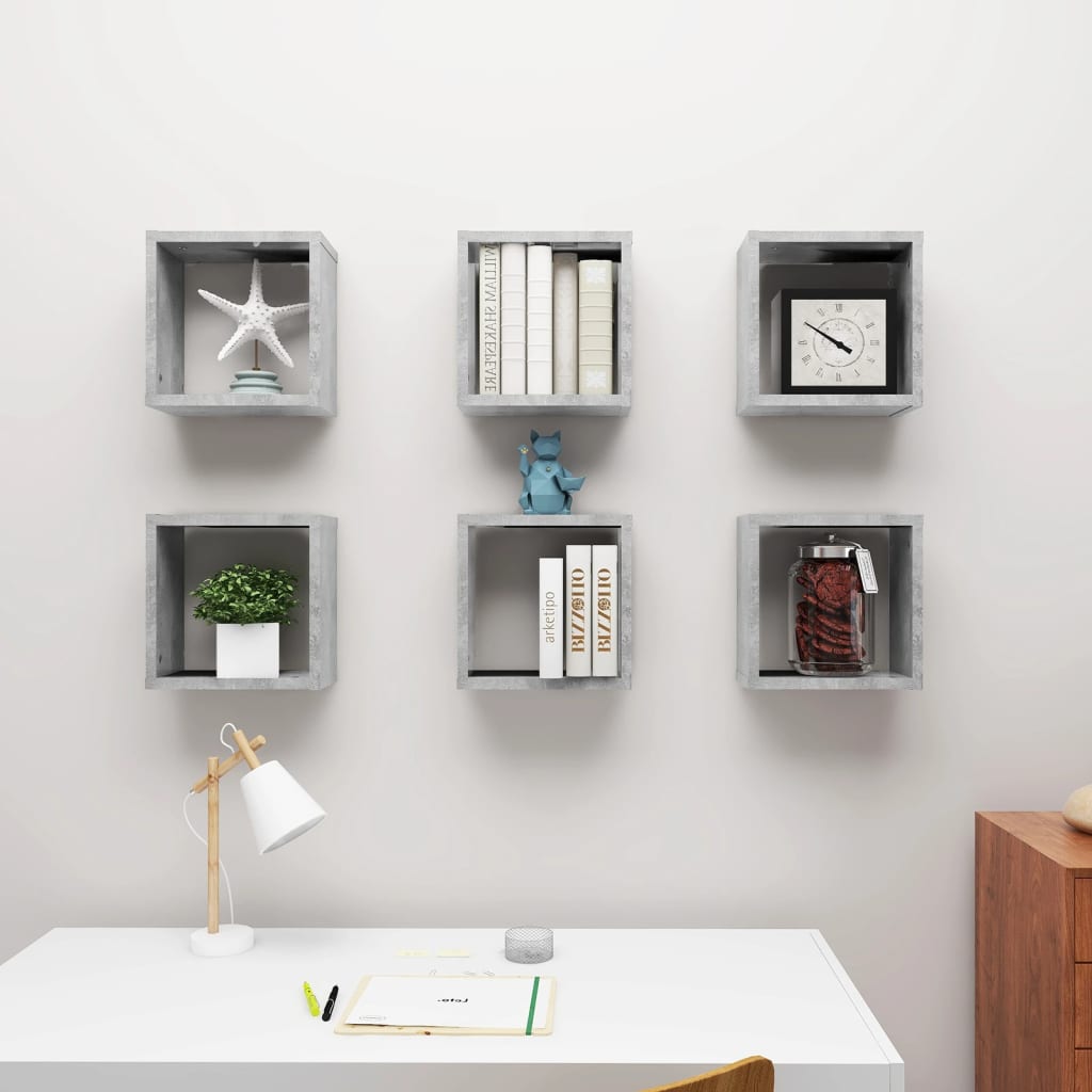 8720286594308_g_en_hd_1 vidaXL Wall Cube Shelves 6 pcs Concrete Grey 30x15x30 cm - Image 3