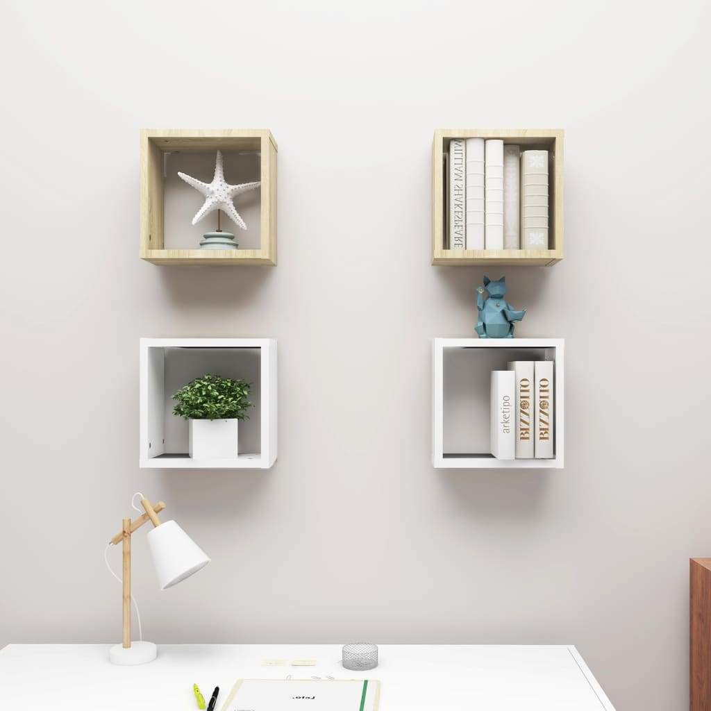 8720286594322_g_en_hd_1 vidaXL Wall Cube Shelves 4 pcs White and Sonoma Oak 30x15x30 cm - Image 3