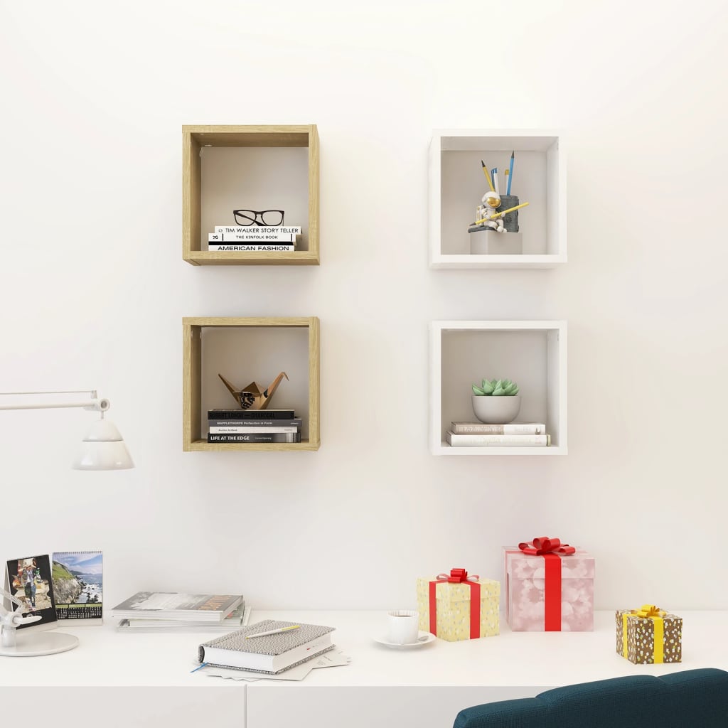 8720286594599_g_en_hd_1 vidaXL Wall Cube Shelves 4 pcs White and Sonoma Oak 26x15x26 cm - Image 3