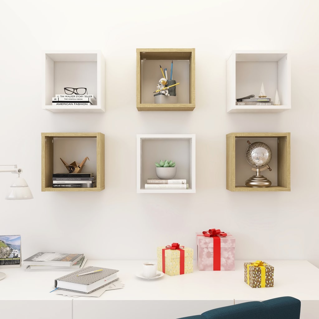 8720286594605_g_en_hd_1 vidaXL Wall Cube Shelves 6 pcs White and Sonoma Oak 26x15x26 cm - Image 3