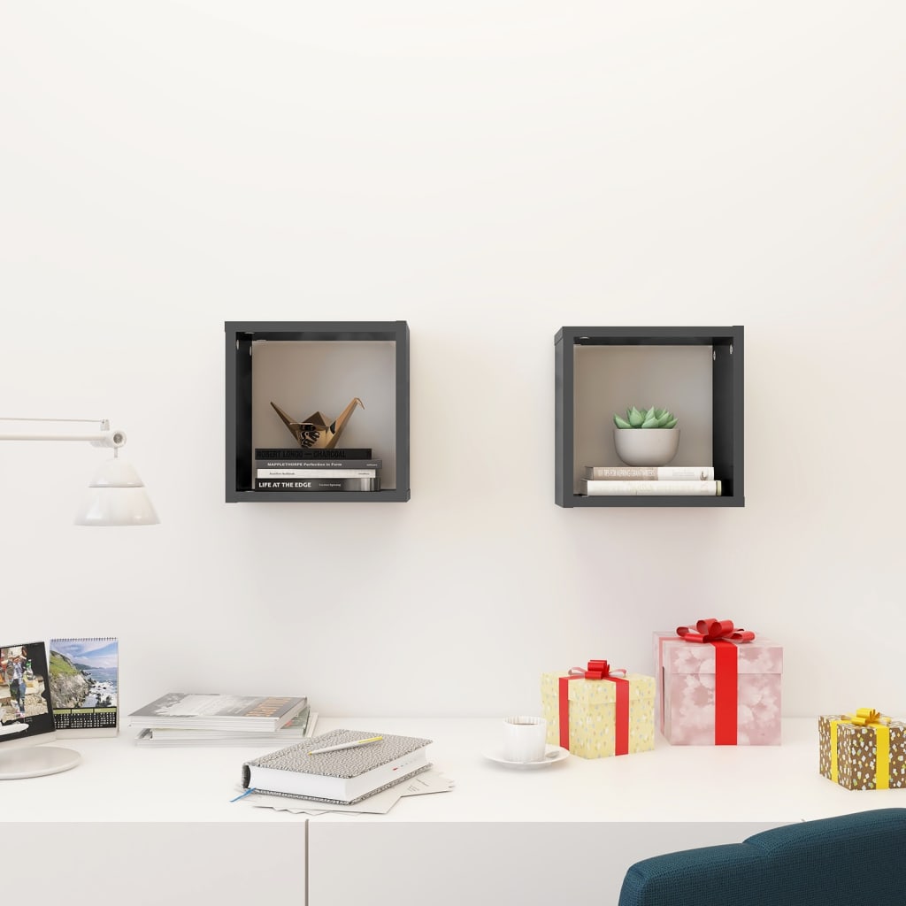8720286594674_g_en_hd_1 vidaXL Wall Cube Shelves 2 pcs High Gloss Grey 26x15x26 cm - Image 3