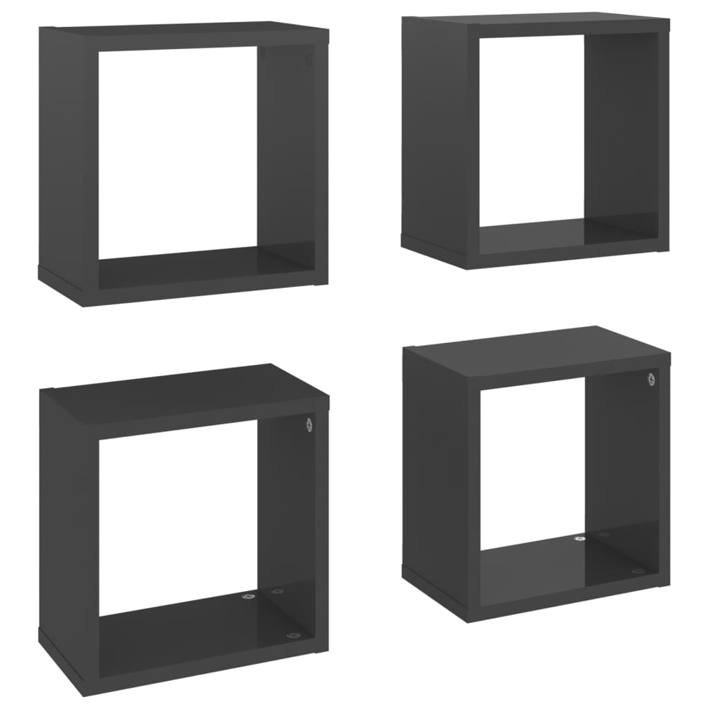 8720286594681_a_en_hd_1 vidaXL Wall Cube Shelves 4 pcs High Gloss Grey 26x15x26 cm - Image 2
