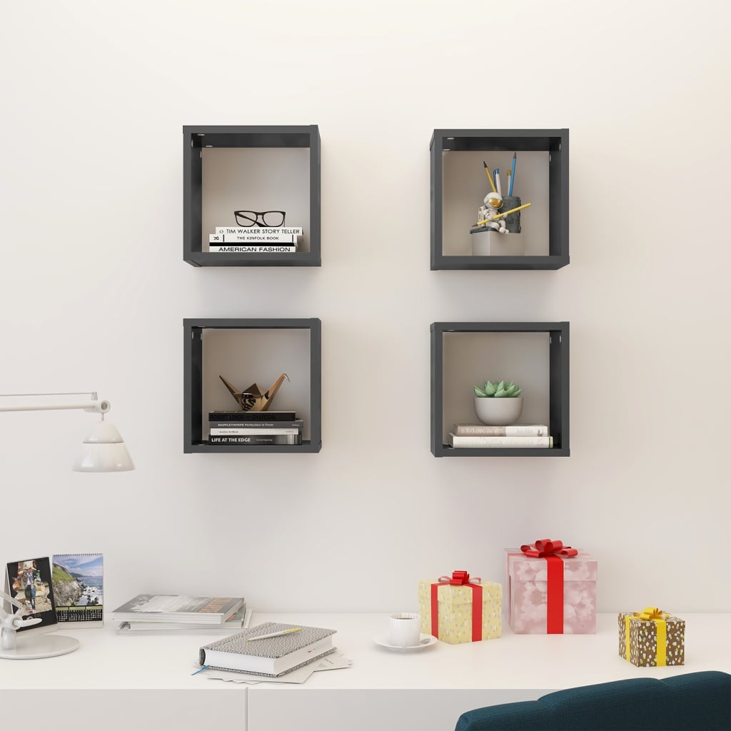 8720286594681_g_en_hd_1 vidaXL Wall Cube Shelves 4 pcs High Gloss Grey 26x15x26 cm - Image 3