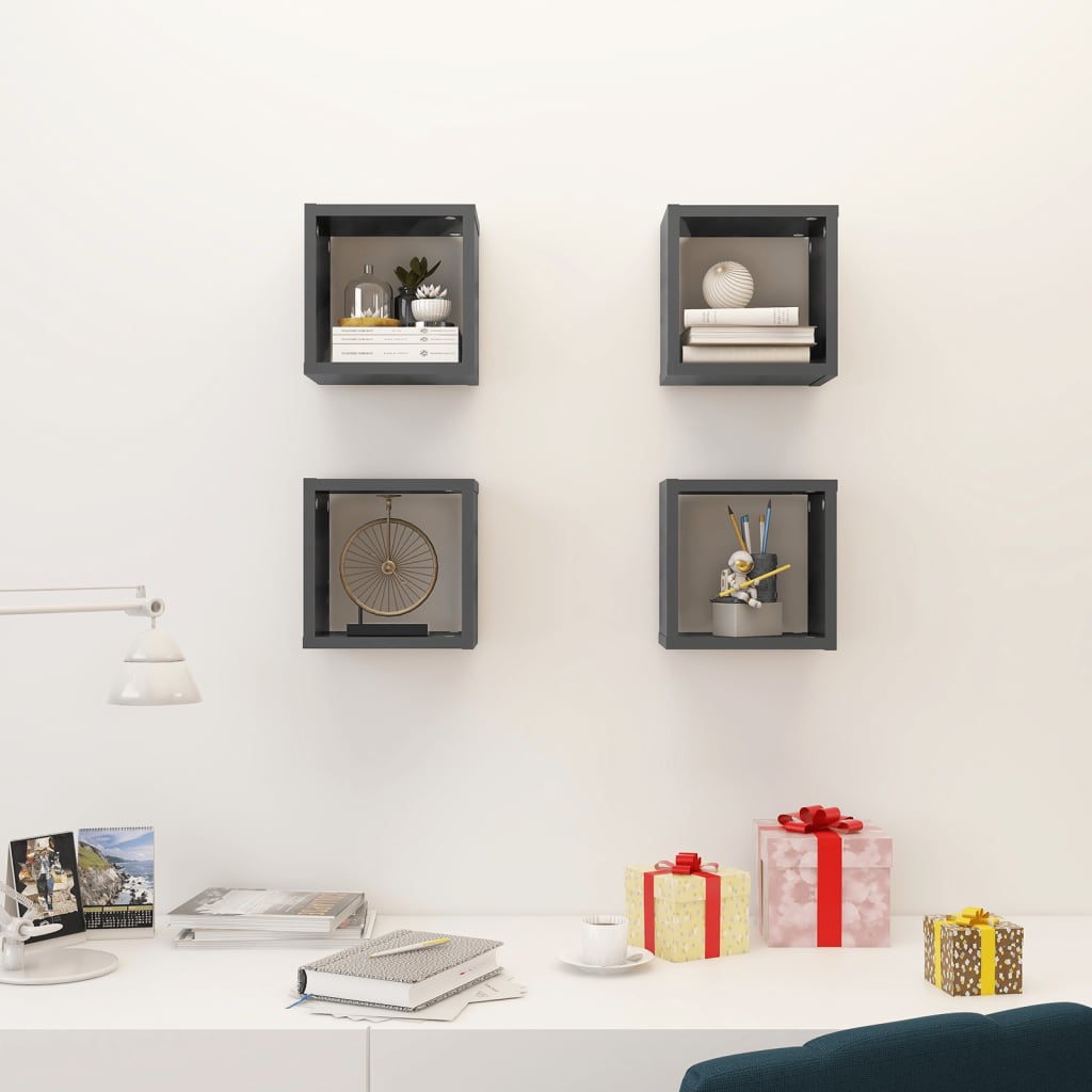 8720286594957_g_en_hd_1 vidaXL Wall Cube Shelves 4 pcs High Gloss Grey 22x15x22 cm - Image 3