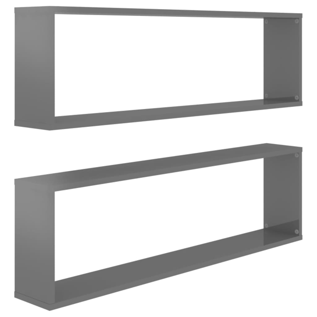 8720286595213_a_en_hd_1 vidaXL Wall Cube Shelves 2 pcs High Gloss Grey 100x15x30 cm Engineered Wood - Image 2