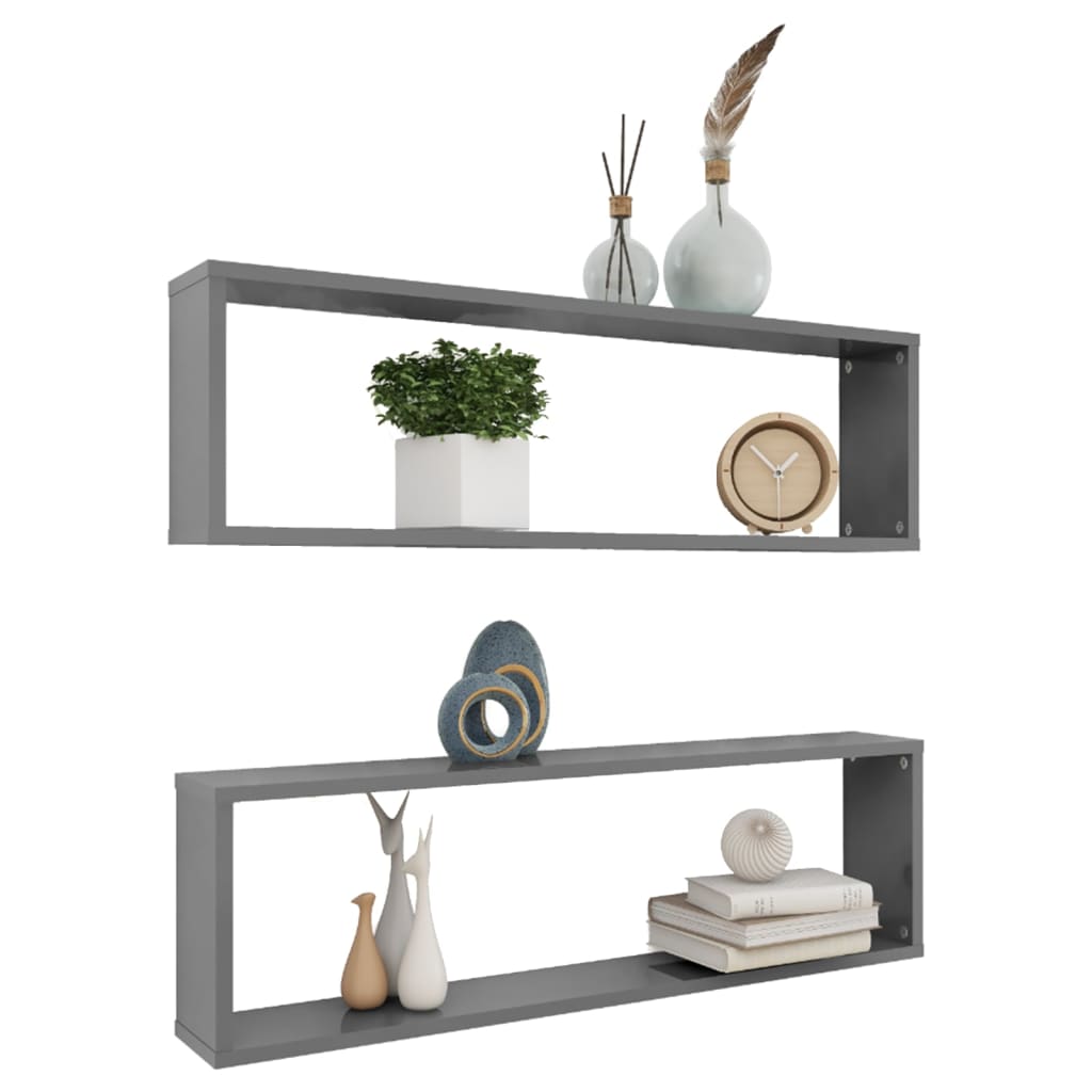 8720286595213_g_en_hd_1 vidaXL Wall Cube Shelves 2 pcs High Gloss Grey 100x15x30 cm Engineered Wood - Image 3