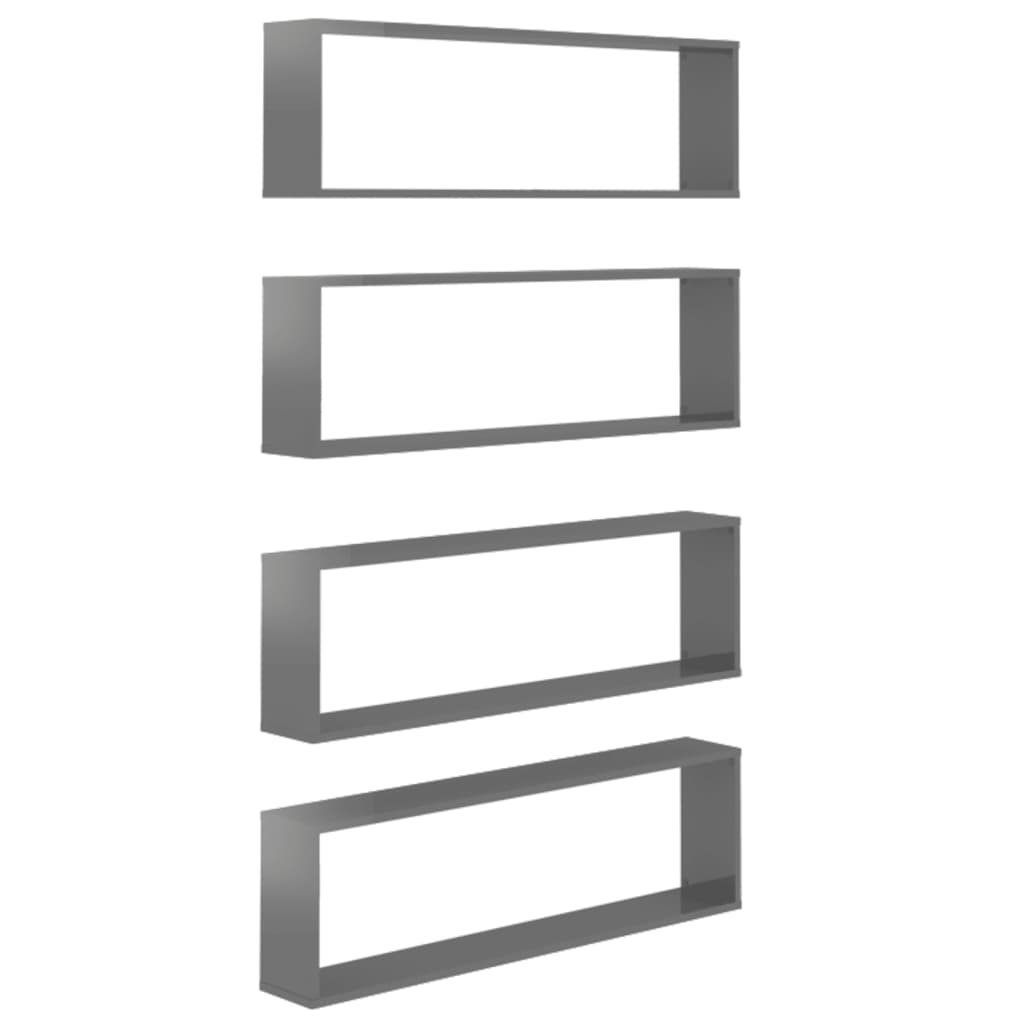 8720286595220_a_en_hd_1 vidaXL Wall Cube Shelves 4 pcs High Gloss Grey 100x15x30 cm Engineered Wood - Image 2