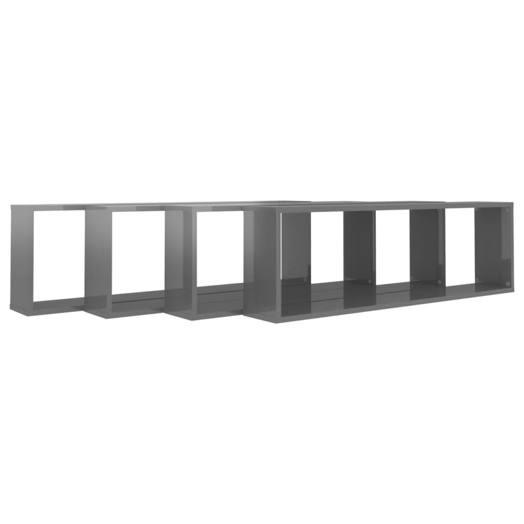 8720286595220_g_en_hd_1 vidaXL Wall Cube Shelves 4 pcs High Gloss Grey 100x15x30 cm Engineered Wood - Image 3