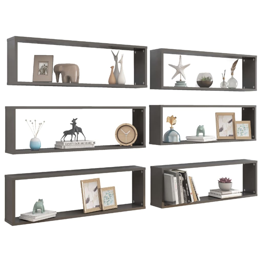 8720286595237_g_en_hd_1 vidaXL Wall Cube Shelves 6 pcs High Gloss Grey 100x15x30 cm Engineered Wood - Image 3