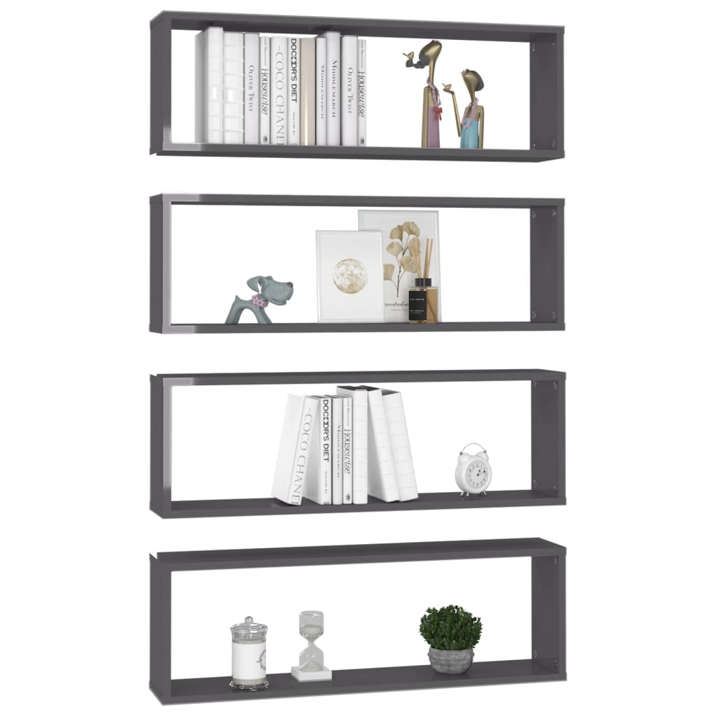 8720286595497_g_en_hd_1 vidaXL Wall Cube Shelves 4 pcs High Gloss Grey 80x15x26.5 cm Engineered Wood - Image 3