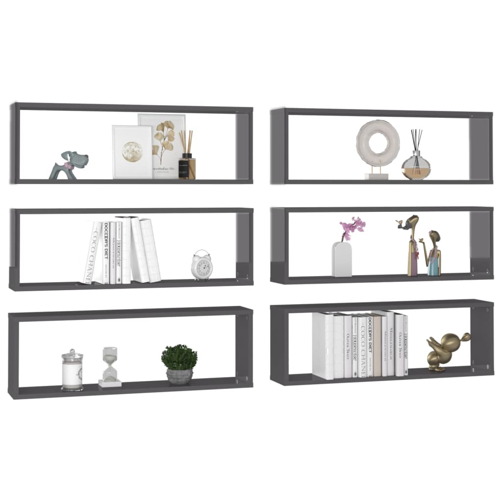 8720286595503_g_en_hd_1 vidaXL Wall Cube Shelves 6 pcs High Gloss Grey 80x15x26.5 cm Engineered Wood - Image 3