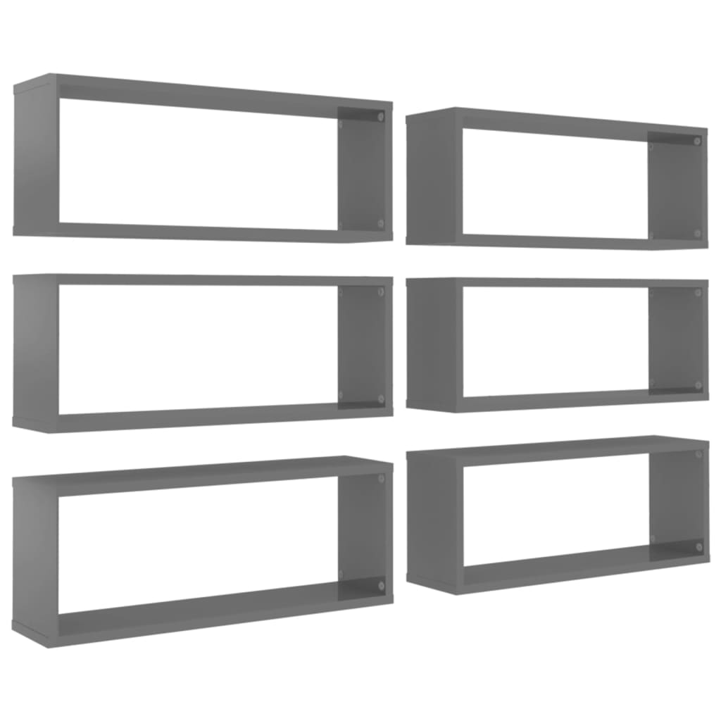 8720286595770_a_en_hd_1 vidaXL Wall Cube Shelves 6 pcs High Gloss Grey 60x15x23 cm Engineered Wood - Image 2