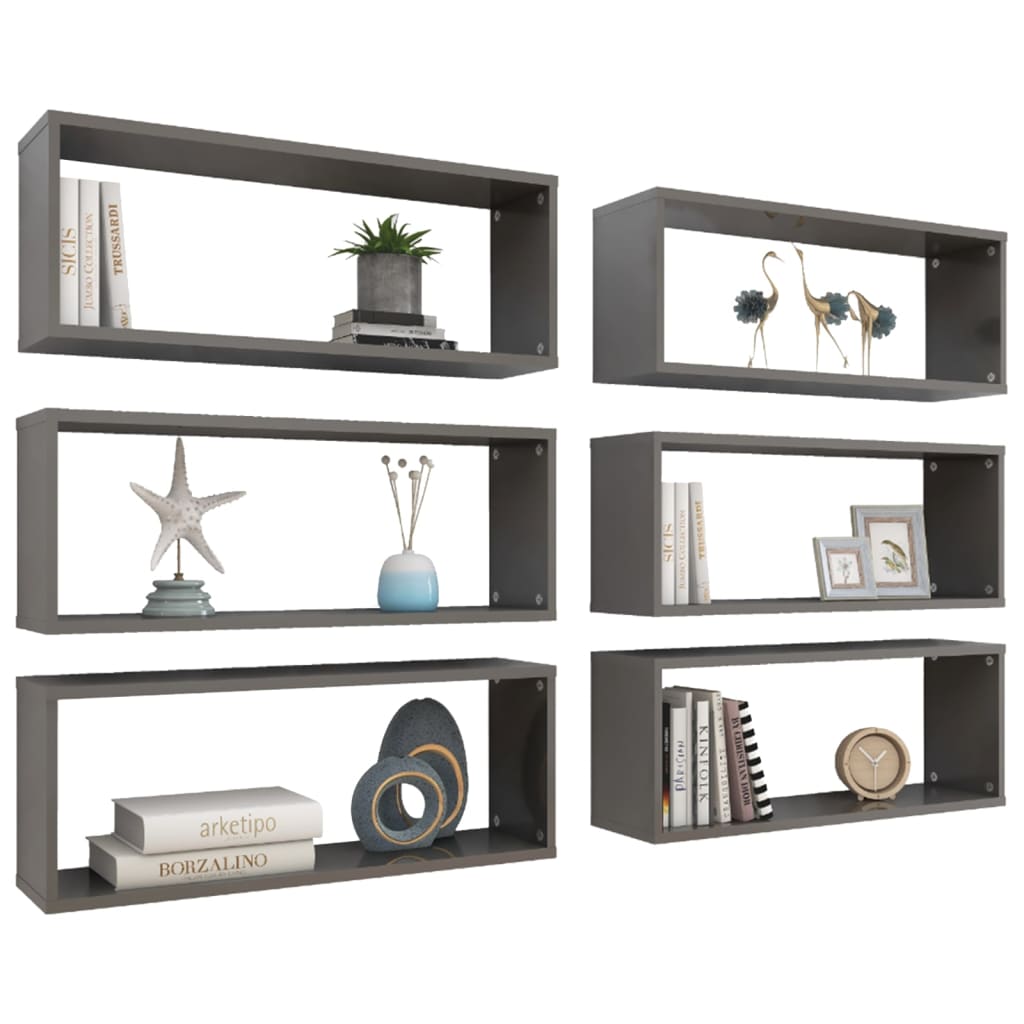 8720286595770_g_en_hd_1 vidaXL Wall Cube Shelves 6 pcs High Gloss Grey 60x15x23 cm Engineered Wood - Image 3