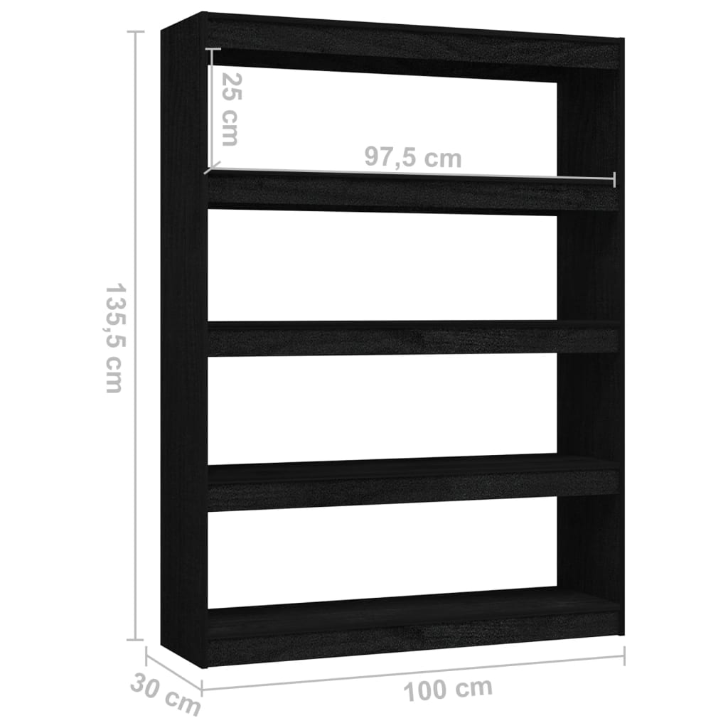 8720286609224_g_en_hd_6 vidaXL Book Cabinet/Room Divider Black 100x30x135.5 cm Solid Pinewood - Image 9