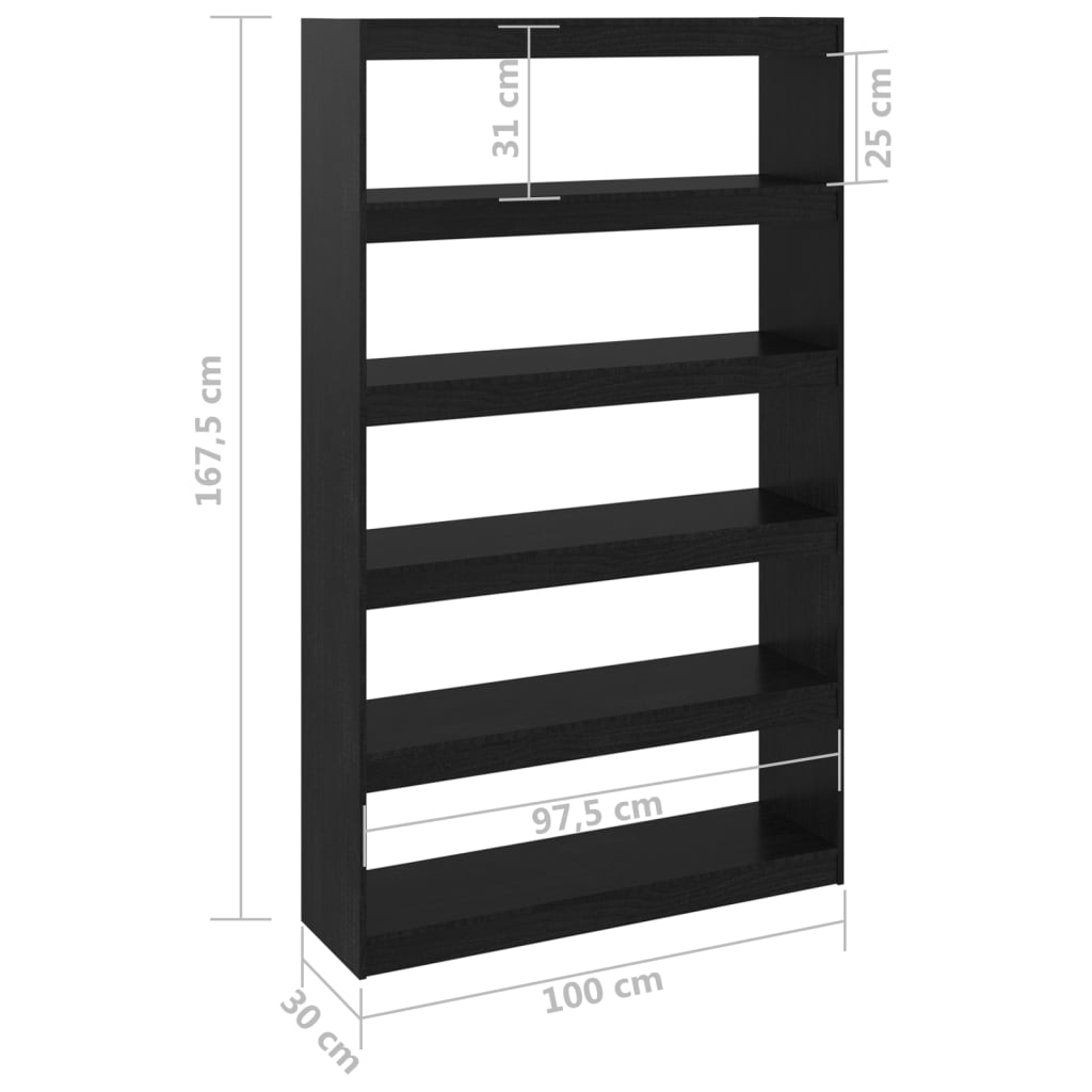 8720286609279_g_en_hd_6 vidaXL Book Cabinet/Room Divider Black 100x30x167.5 cm Solid Pinewood - Image 9