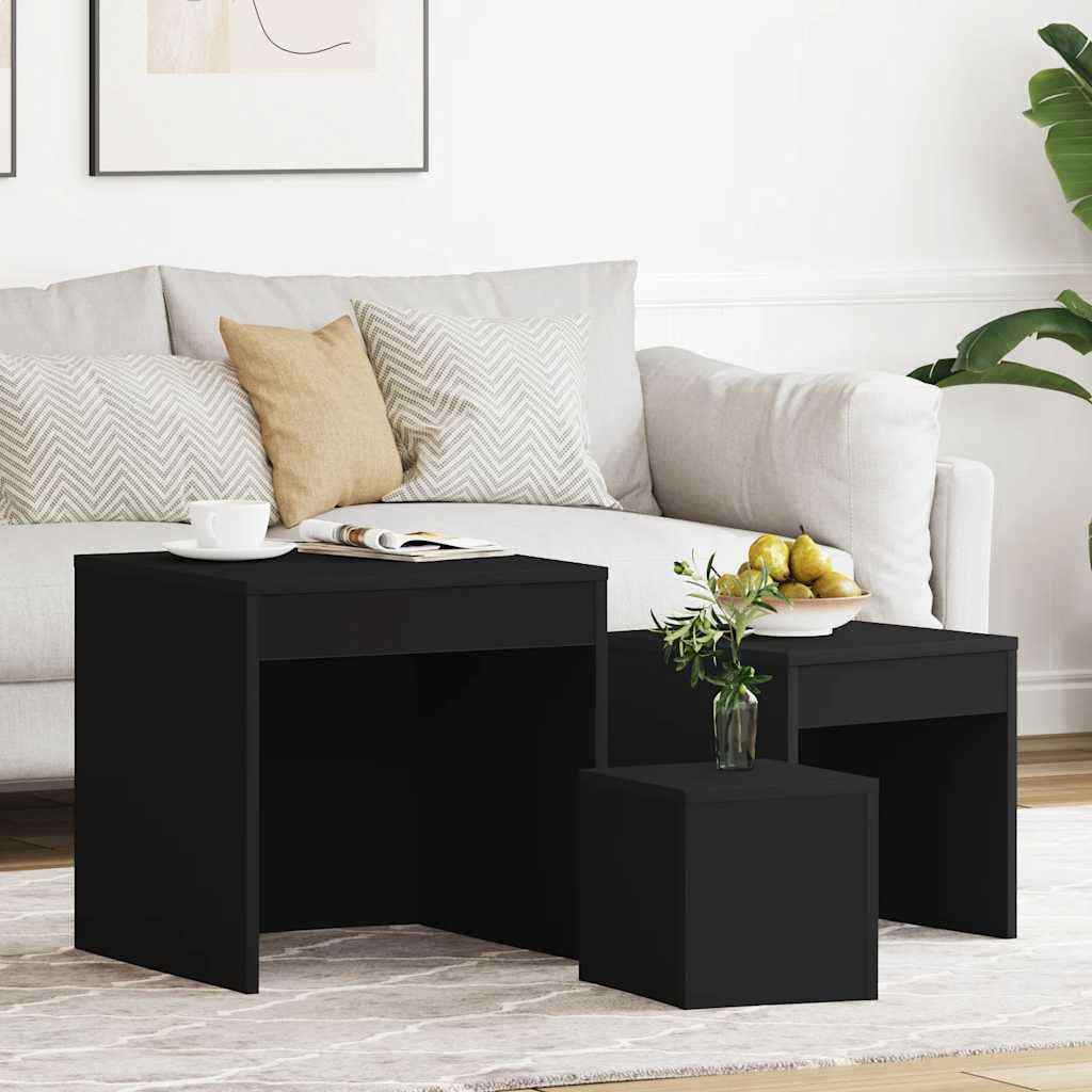 vidaXL Nesting Tables 3 pcs Black Engineered Wood