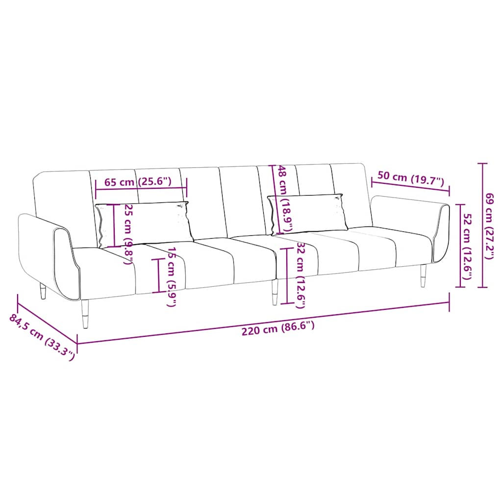 8720286635001_g_en_hd_10 vidaXL 2-Seater Sofa Bed with Two Pillows Light Grey Velvet - Image 12