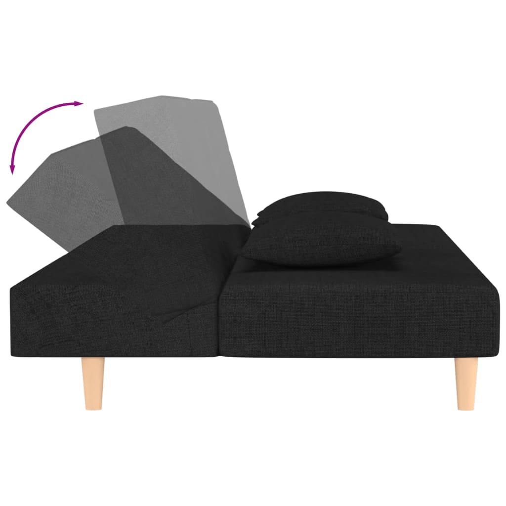 8720286635124_g_en_hd_6 vidaXL 2-Seater Sofa Bed with Two Pillows Black Fabric - Image 8