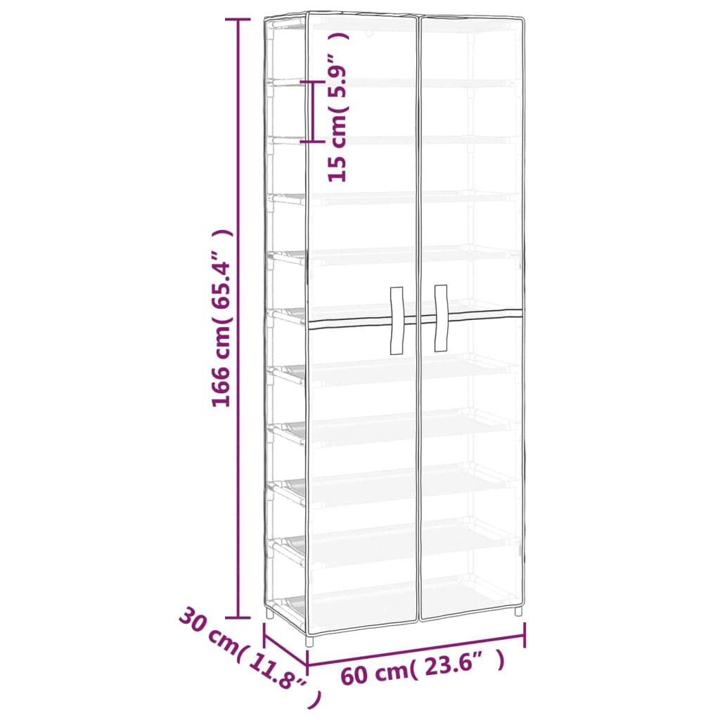 8720286640807_g_en_hd_6 vidaXL Shoe Cabinet Grey 60x30x166 cm Fabric - Image 9