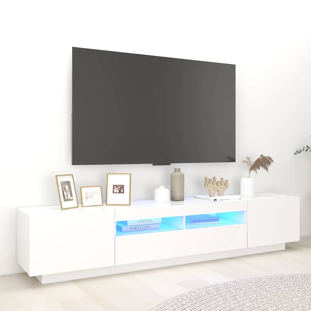 vidaXL TV Cabinet with LED Lights White 200x35x40 cm