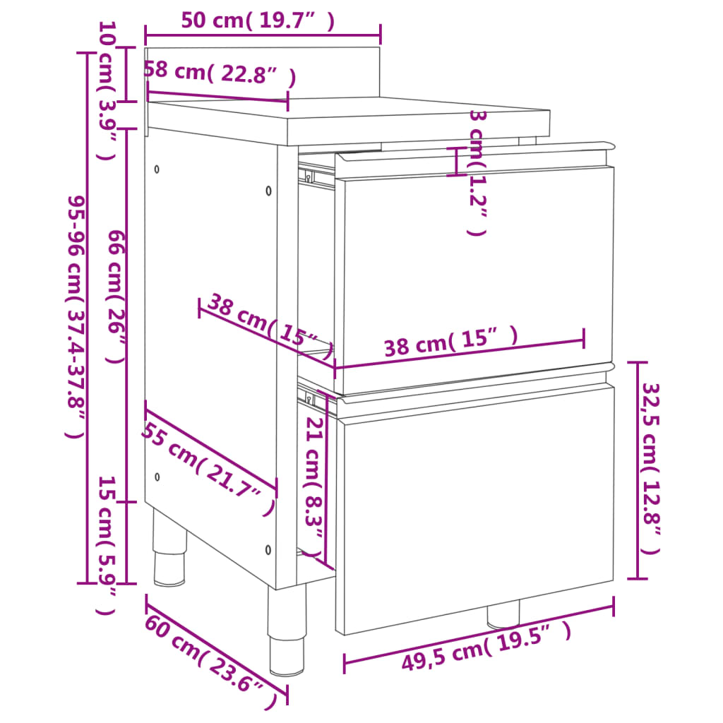 8720286641231_g_en_hd_6 vidaXL Commercial Kitchen Cabinet with 2 Drawers 50x60x96 cm - Image 7