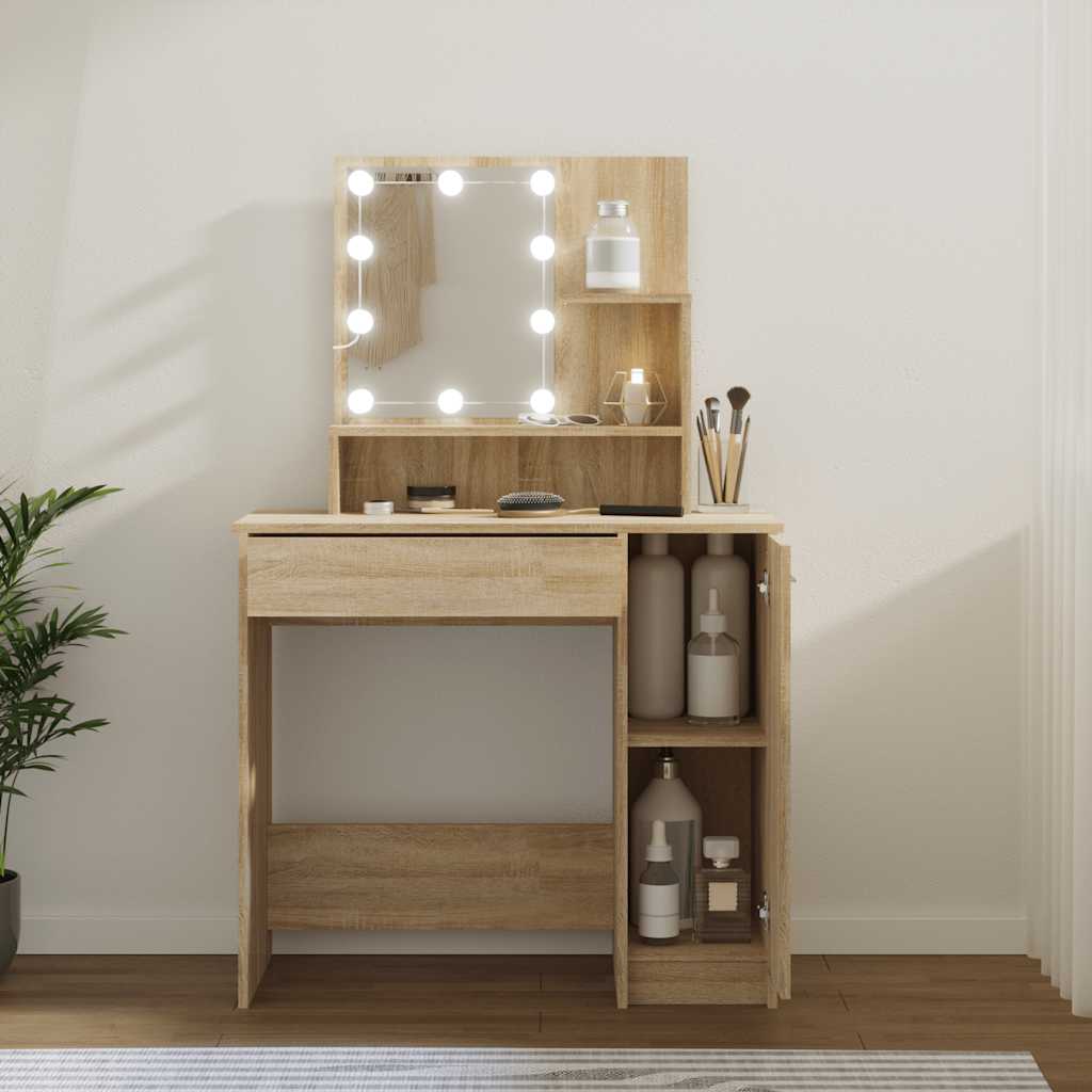 8720286644102_m_en_hd_1 vidaXL Dressing Table with LED Sonoma Oak 86.5x35x136 cm - Image 1