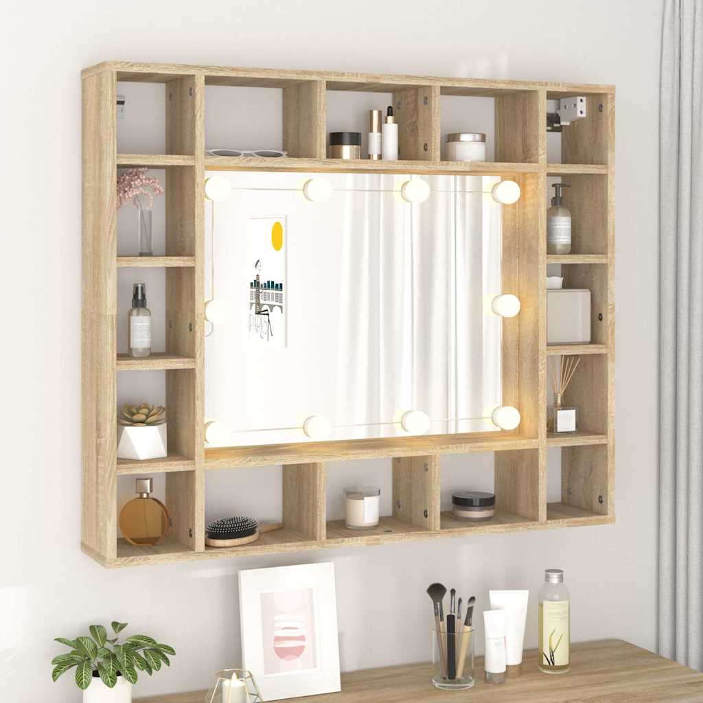 8720286644645_g_en_hd_2 vidaXL Mirror Cabinet with LED Sonoma Oak 91x15x76.5 cm - Image 4