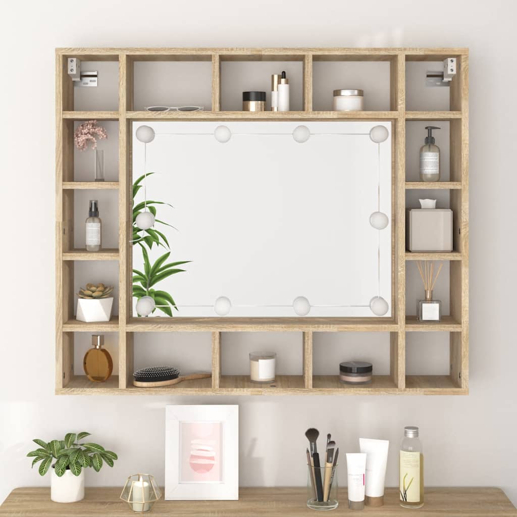 8720286644645_g_en_hd_3 vidaXL Mirror Cabinet with LED Sonoma Oak 91x15x76.5 cm - Image 5