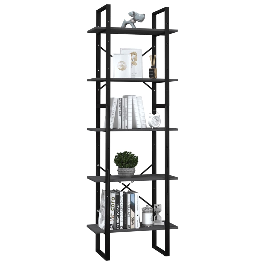 8720286649411_g_en_hd_1 vidaXL 5-Tier Book Cabinet Grey 60x30x175 cm Pinewood - Image 4