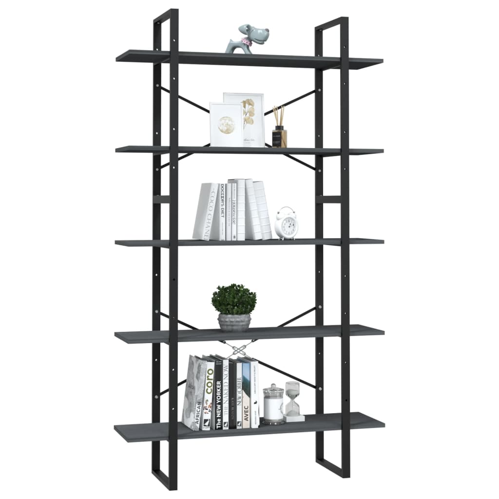 8720286649619_g_en_hd_1 vidaXL 5-Tier Book Cabinet Grey 100x30x175 cm Pinewood - Image 4