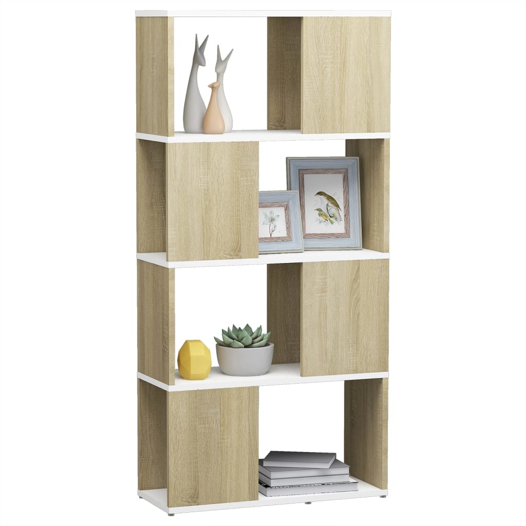 8720286650417_g_en_hd_2 vidaXL Book Cabinet Room Divider White and Sonoma Oak 60x24x124.5 cm - Image 5