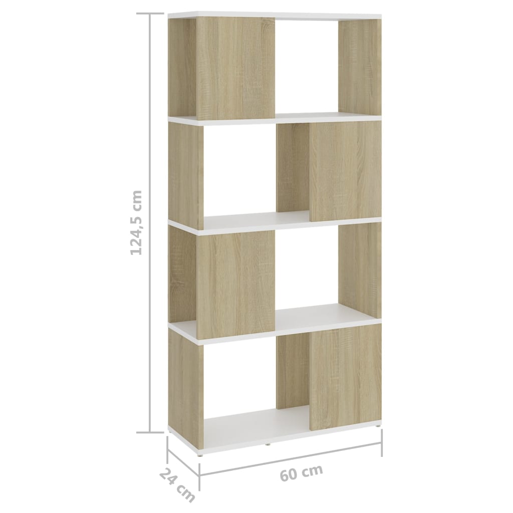 8720286650417_g_en_hd_5 vidaXL Book Cabinet Room Divider White and Sonoma Oak 60x24x124.5 cm - Image 8
