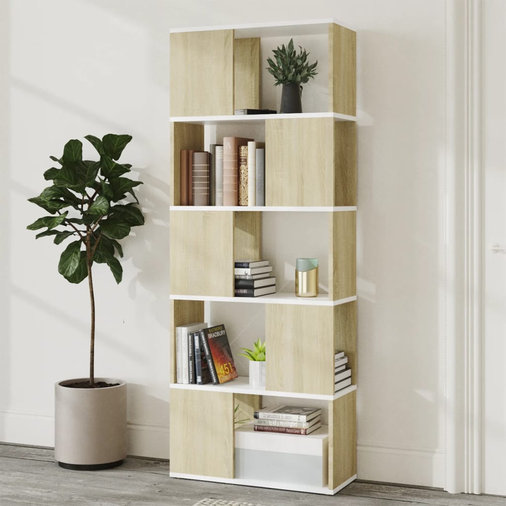 8720286650509_g_en_hd_1 vidaXL Book Cabinet Room Divider White&Sonoma Oak 60x24x155 cm - Image 4