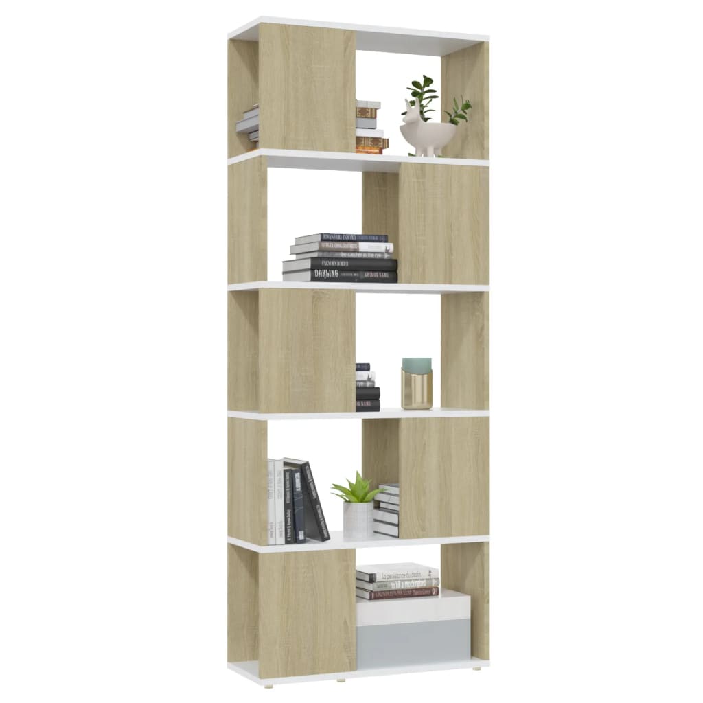 8720286650509_g_en_hd_2 vidaXL Book Cabinet Room Divider White&Sonoma Oak 60x24x155 cm - Image 5