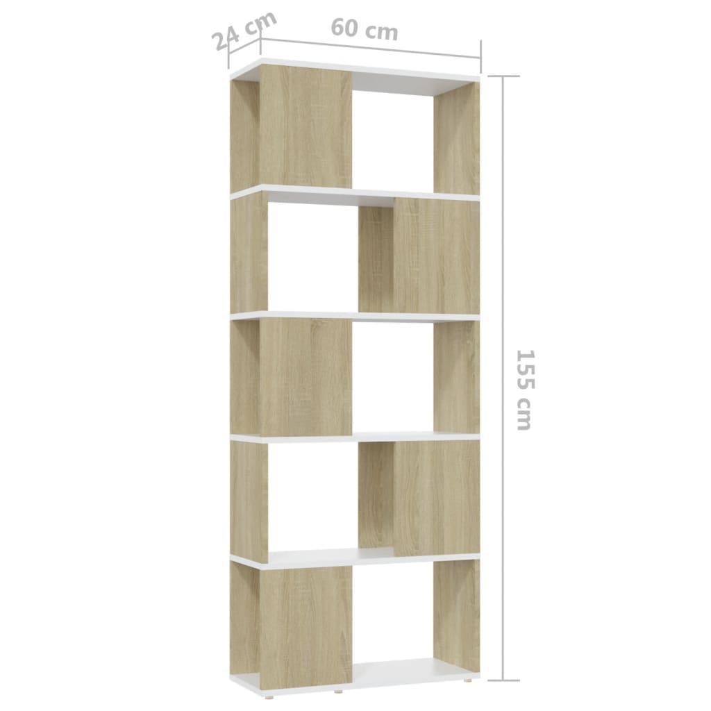 8720286650509_g_en_hd_5 vidaXL Book Cabinet Room Divider White&Sonoma Oak 60x24x155 cm - Image 8