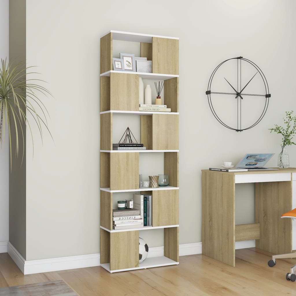 8720286650592_g_en_hd_1 vidaXL Book Cabinet Room Divider White and Sonoma Oak 60x24x186 cm - Image 4