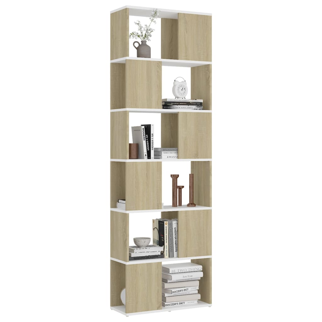 8720286650592_g_en_hd_2 vidaXL Book Cabinet Room Divider White and Sonoma Oak 60x24x186 cm - Image 5