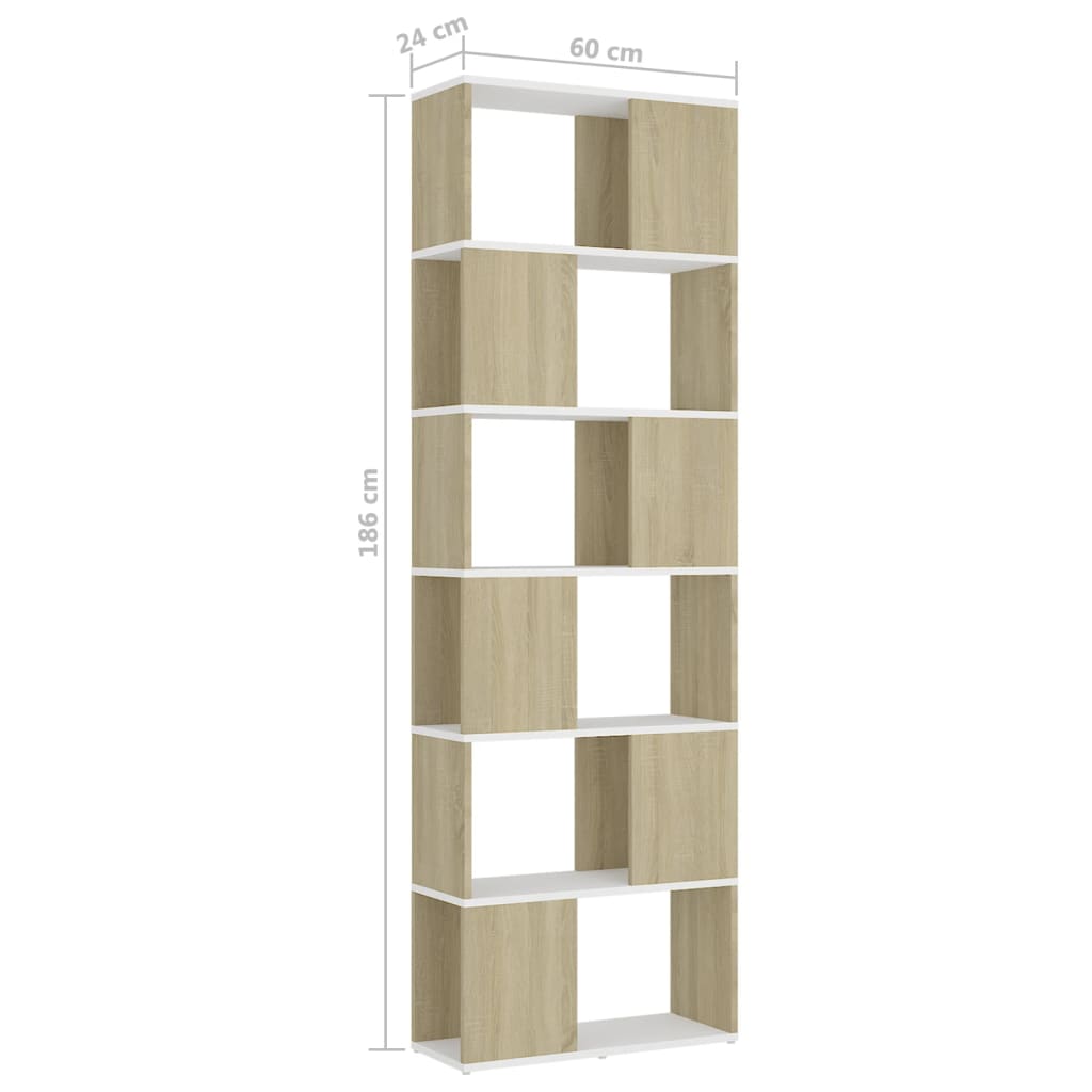 8720286650592_g_en_hd_5 vidaXL Book Cabinet Room Divider White and Sonoma Oak 60x24x186 cm - Image 8