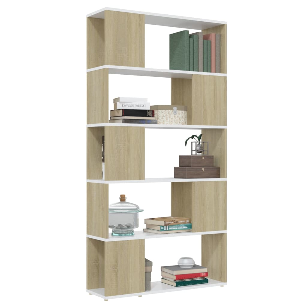 8720286651049_g_en_hd_3 vidaXL Book Cabinet Room Divider White and Sonoma Oak 80x24x155 cm Engineered Wood - Image 6