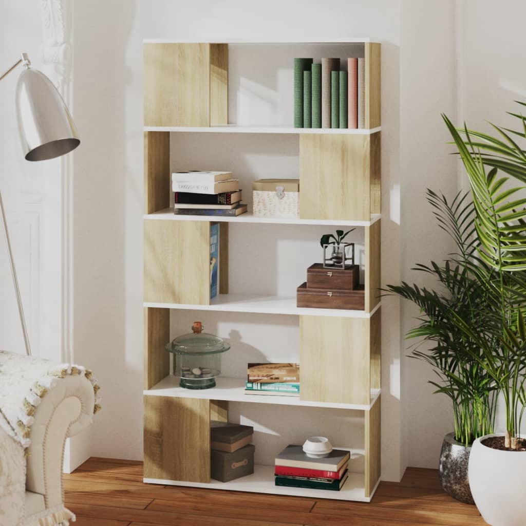 8720286651049_g_en_hd_4 vidaXL Book Cabinet Room Divider White and Sonoma Oak 80x24x155 cm Engineered Wood - Image 7