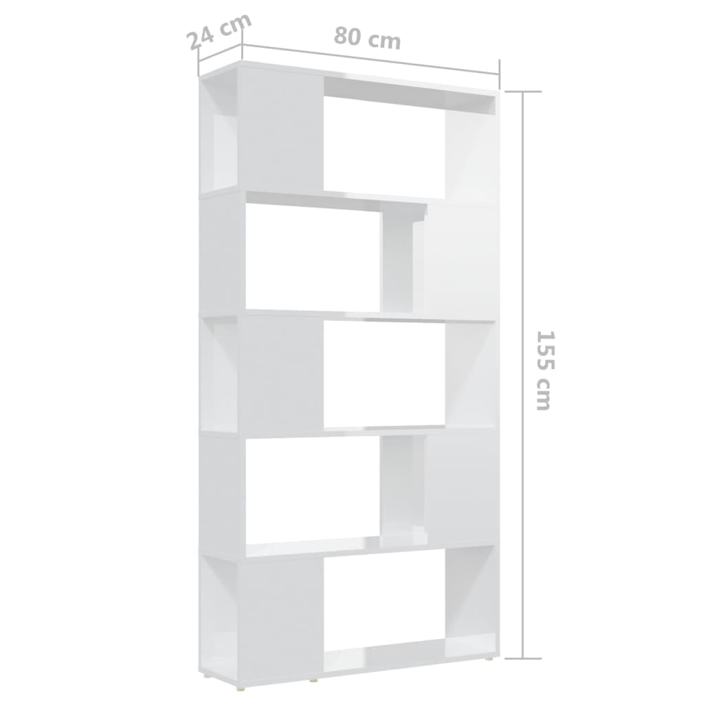 8720286651056_g_en_hd_5 vidaXL Book Cabinet Room Divider High Gloss White 80x24x155 cm Engineered Wood - Image 8