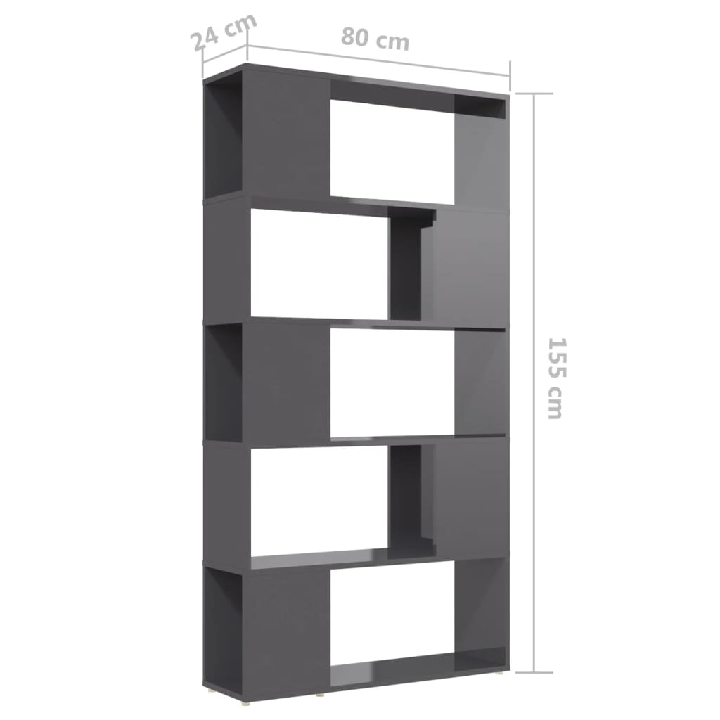 8720286651070_g_en_hd_5 vidaXL Book Cabinet Room Divider High Gloss Grey 80x24x155 cm Engineered Wood - Image 8