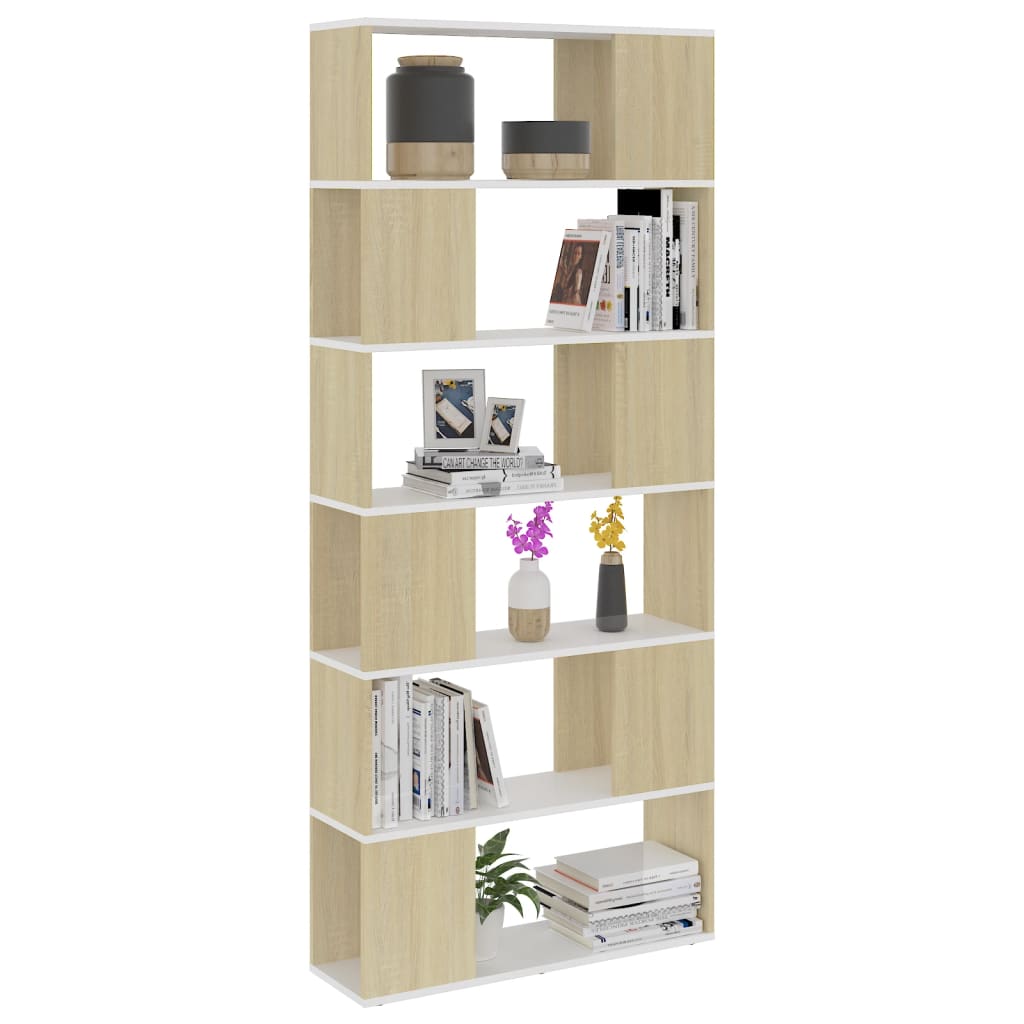 8720286651131_g_en_hd_3 vidaXL Book Cabinet Room Divider White and Sonoma Oak 80x24x186 cm Engineered Wood - Image 6