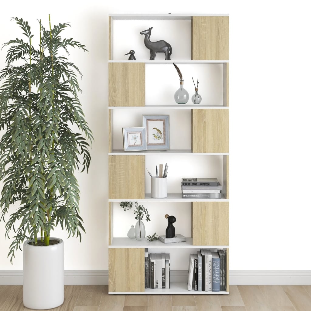 8720286651131_g_en_hd_4 vidaXL Book Cabinet Room Divider White and Sonoma Oak 80x24x186 cm Engineered Wood - Image 7