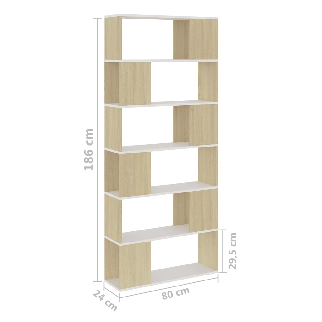 8720286651131_g_en_hd_5 vidaXL Book Cabinet Room Divider White and Sonoma Oak 80x24x186 cm Engineered Wood - Image 8
