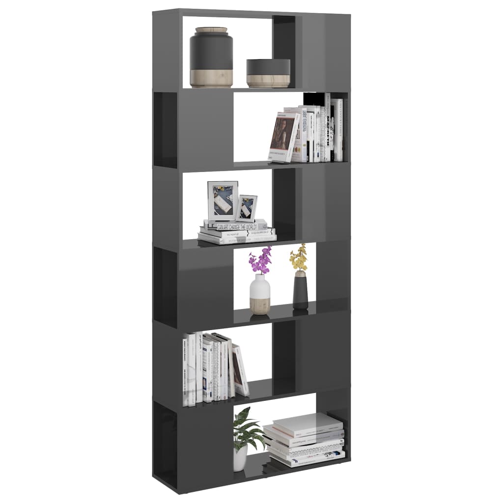 8720286651162_g_en_hd_3 vidaXL Book Cabinet Room Divider High Gloss Grey 80x24x186 cm Engineered Wood - Image 6