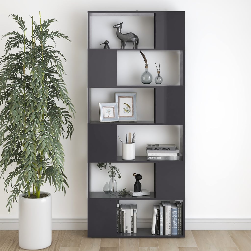 8720286651162_g_en_hd_4 vidaXL Book Cabinet Room Divider High Gloss Grey 80x24x186 cm Engineered Wood - Image 7